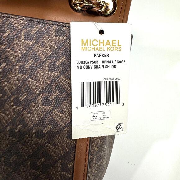 MICHAEL Michael Kors Brown Luggage Logo Parker Medium Convertible Chain Bag New - Picture 10 of 12
